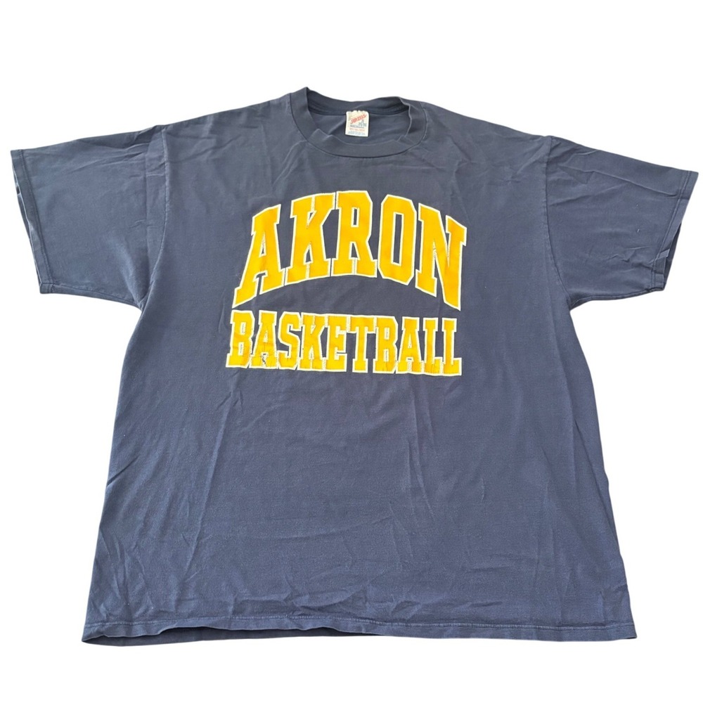 Jerzees Akron Basketball Vintage T-Shirt Mens 2XL Navy Blue USA Made NCAA